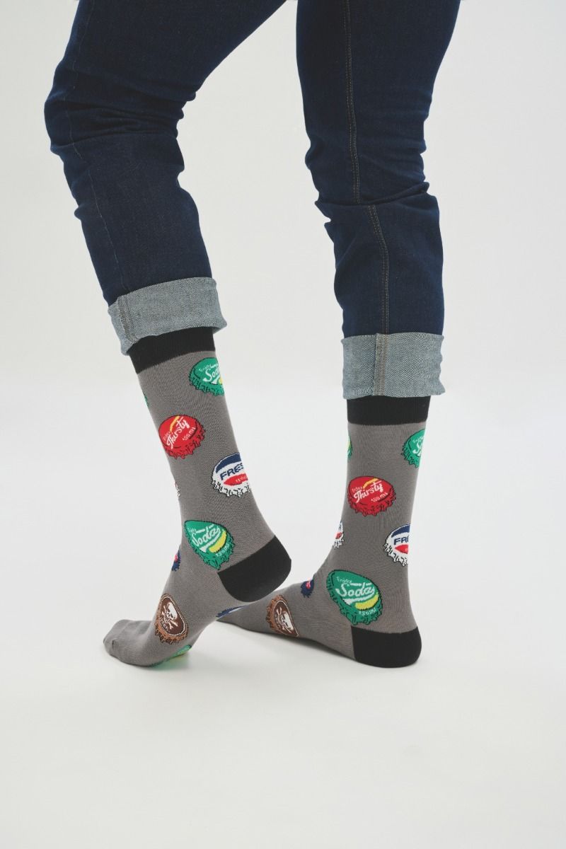 Ανδρικές Fashion Κάλτσες SOMA Βαμβακερές γκρι με πολύχρωμα σχέδια