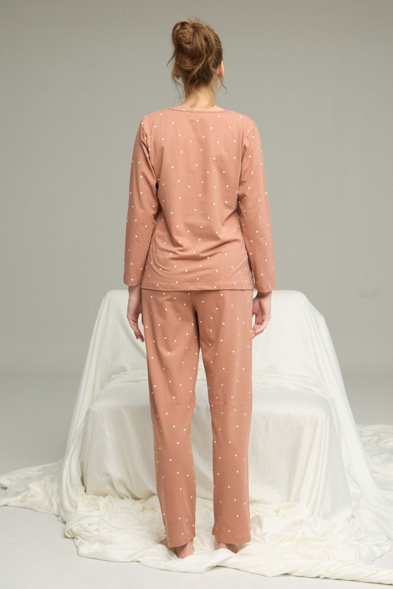 Γυναικεία Πιτζάμα μακρυμάνικη "Sexen" σάπιο μήλο δαντέλα και κουμπάκια