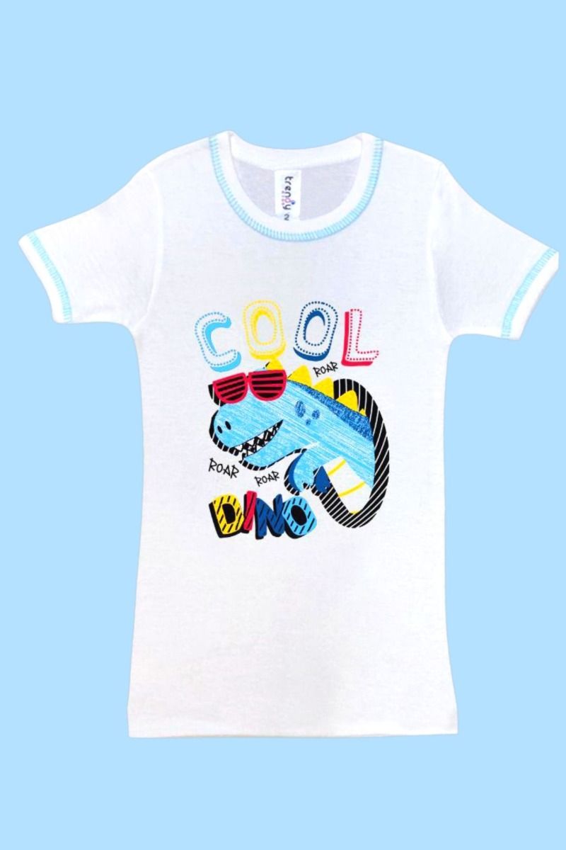 Αγορίστικα παιδικά Φανελάκια κοντομάνικα βαμβακερά λευκά σχέδιο 2 τεμάχια