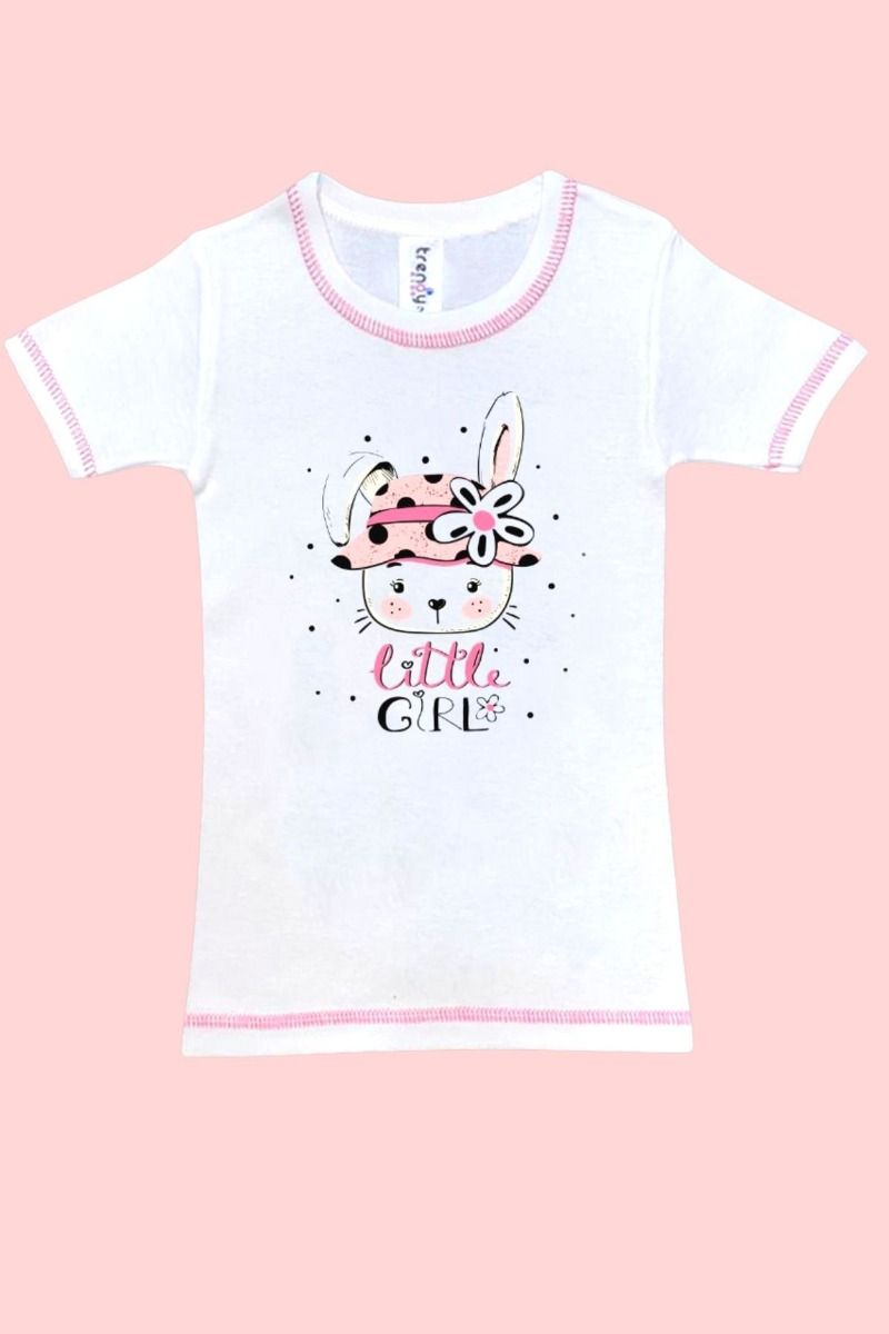 Κοριτσίστικα παιδικά Φανελάκια κοντομάνικα βαμβακερά λευκά σχέδιο 3 τεμάχια