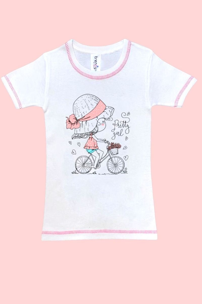 Κοριτσίστικα παιδικά Φανελάκια κοντομάνικα βαμβακερά λευκά με σχέδιο