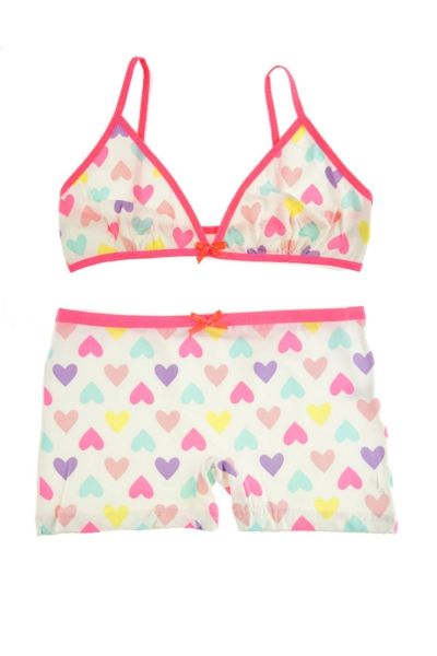 Παιδικό κοριτσίστικο σετ μπουστάκι με εσώρουχο καρδούλες ροζ