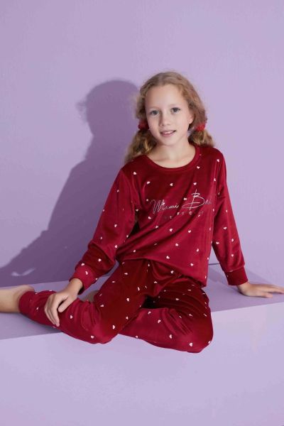 Κοριτσίστικη χειμωνιάτικη πιτζάμα βελούδινη δύο χρώματα πουά