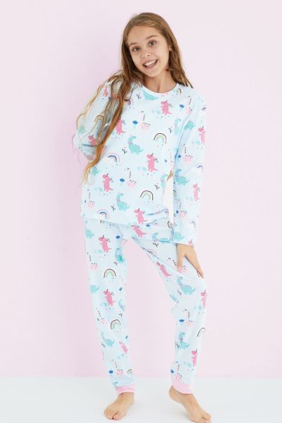 Κοριτσίστικη χειμωνιάτικη πιτζάμα βαμβακερή με ουράνιο τόξο 