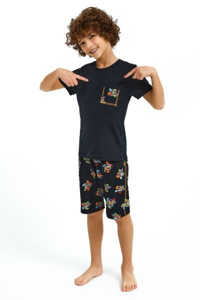 Καλοκαιρινή αγορίστικη παιδική πιτζάμα σχέδιο χελώνες μαύρη