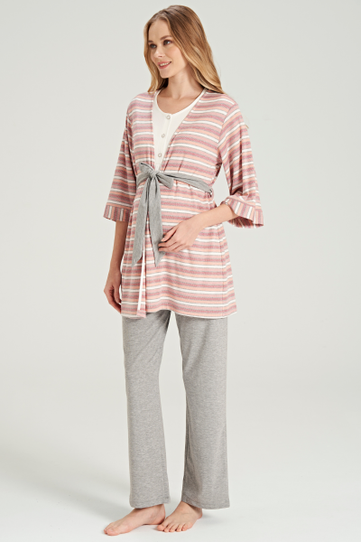 Γυναικεία Πιτζάμα Εγκυμοσύνης Με Ρόμπα Feyza LINES Βισκόζη Βαμβακερή Μοντάλ