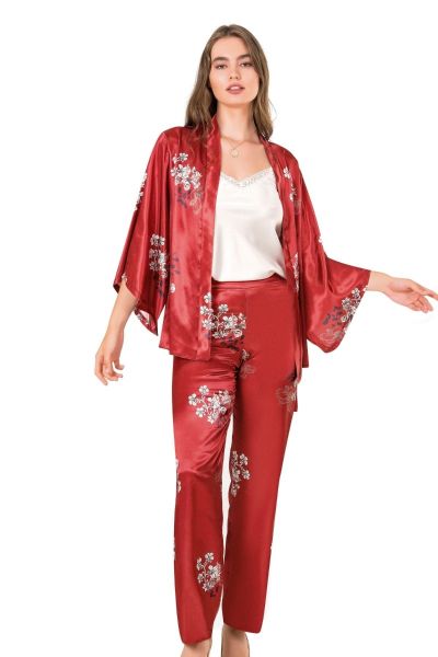 Γυναικεία σατέν πιτζάμα με ρόμπα Moongirl BLOSSOM φλοραλ σχεδιο