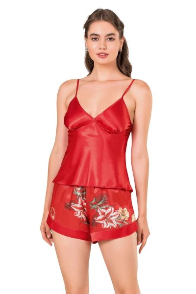 Γυναικεία σατέν πιτζάμα με σορτσάκι με λουλουδια CHARLOTTE