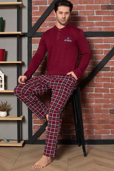 Ανδρική πιτζάμα χειμωνιάτικη Pijamangel SCOTT βαμβακερή μπορντό