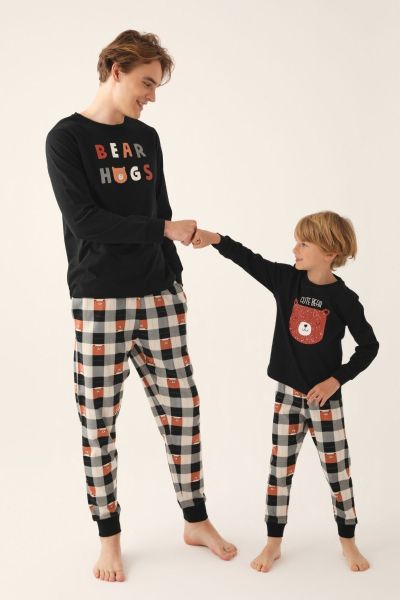 Ανδρική χειμωνιάτικη πιτζάμα καρό με αρκουδάκι βαμβακερή