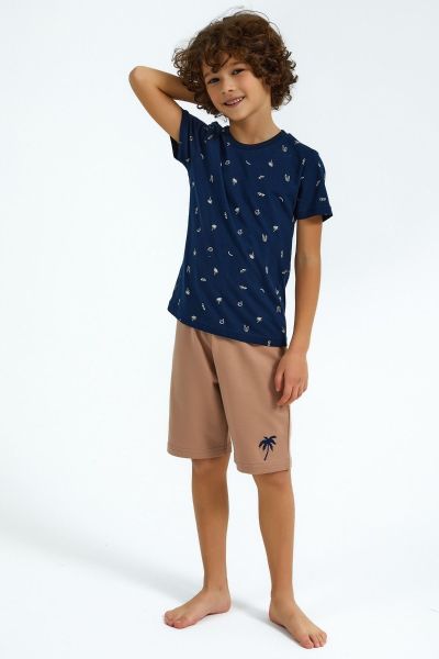 Καλοκαιρινή αγορίστικη παιδική πιτζάμα σχέδιο φοίνικες καφέ