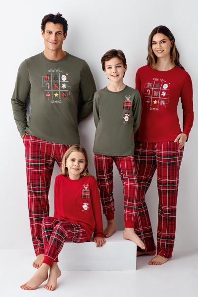 Πιτζάμα χειμωνιάτικη για όλη την οικογένεια χριστουγεννιάτικη καρό κόκκινο