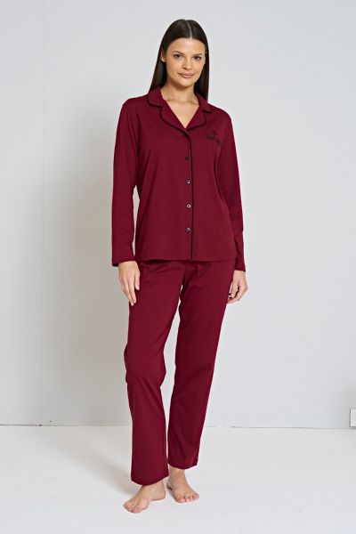 Γυναικεία Πιτζάμα Μακρυμάνικη Pijadore βαμβακερή με κουμπιά μονόχρωμη