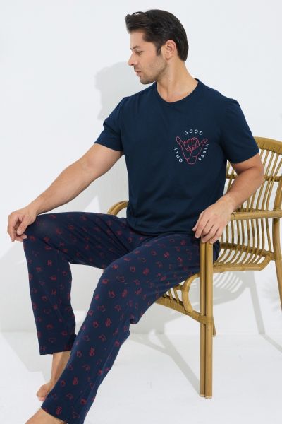 Ανδρική Πιτζάμα κοντομάνικη μπλούζα βαμβακερή με σχέδια 