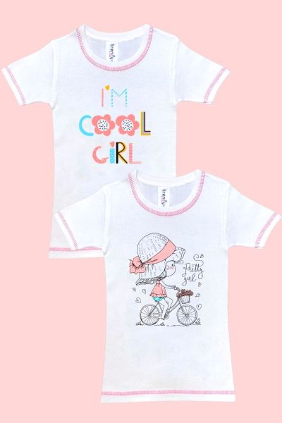 Κοριτσίστικα παιδικά Φανελάκια κοντομάνικα βαμβακερά λευκά με σχέδιο