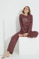 Γυναικεία χειμωνιάτικη πιτζάμα μπορντό καμπάνα βαμβακερή άνετη γραμμή