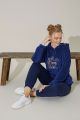 Γυναικεία χειμωνιάτικη φόρμα fleece σκούρο μπλε χρώμα με κουκούλα 