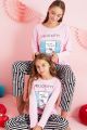 Γυναικεία Πιτζάμα με σχέδιο hello kitty μαμά και κόρη ροζ ριγέ