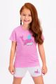 Καλοκαιρινή κοριτσίστικη παιδική πιτζάμα φούξια χρώμα με φαλαινίτσα 