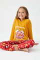Παιδική χειμωνιάτικη πιτζάμα κοριτσίστικη μουσταρδί με ξυπνητήρι 