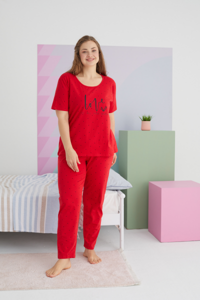 Γυναικεία Καλοκαιρινή Πιτζάμα Plus Size Sexen RED LOVE Βαμβακερή
