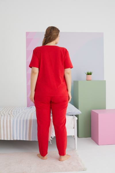 Γυναικεία Καλοκαιρινή Πιτζάμα Plus Size Sexen RED LOVE Βαμβακερή
