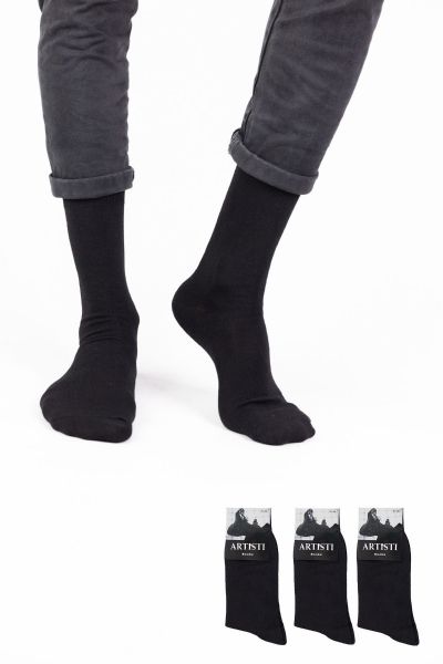 Ανδρικές κλασικές Κάλτσες MONTANA τριάδα μαύρες βαμβακερες