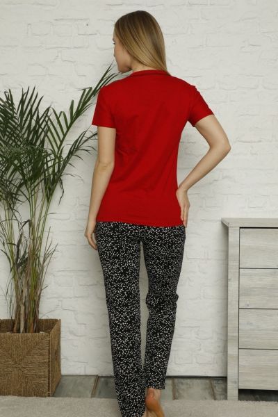 Γυναικεία καλοκαιρινή ανοιξιάτικη πιτζάμα κοντομάνικη με κόκκινο και μαύρο