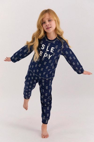 Χειμωνιάτικη πιτζάμα κοριτσίστικη με σχέδιο σκούρη μπλε