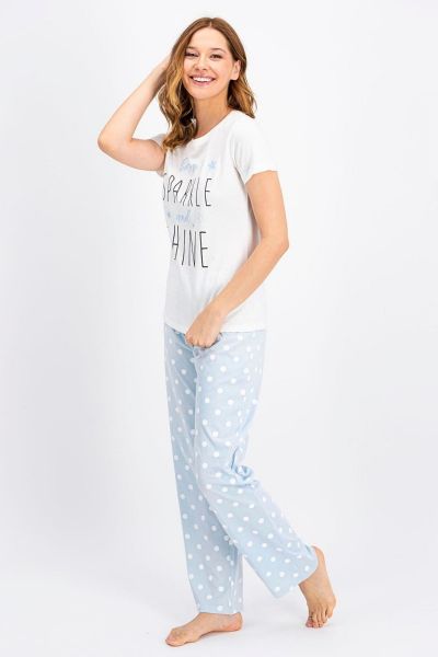 Γυναικεία καλοκαιρινή ανοιξιάτικη πιτζάμα κοντομάνικη γαλάζιο λευκό 