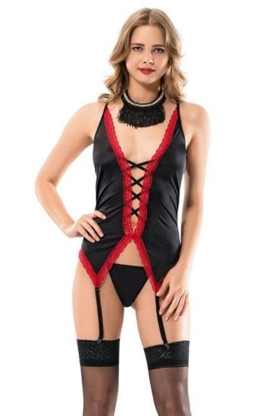 Σετ Baby Doll με String και Ζαρτιέρες