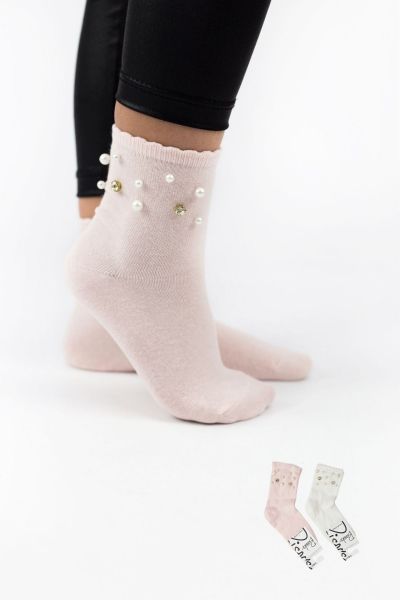 Κοριτσίστικες παιδικές κάλτσες 2 ζευγάρια ροζ εκρού πέρλες