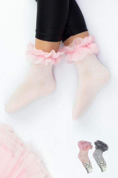 Κοριτσίστικες παιδικές κάλτσες 2 ζευγάρια ροζ γκρι τούλι