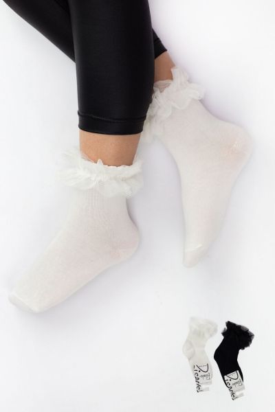 Κοριτσίστικες παιδικές κάλτσες 2 ζευγάρια μαύρο εκρού τούλι