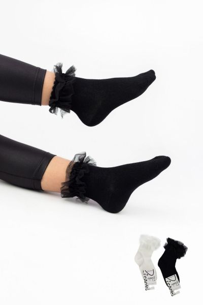 Κοριτσίστικες παιδικές κάλτσες 2 ζευγάρια μαύρο εκρού τούλι