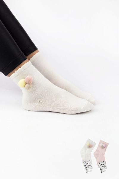 Κοριτσίστικες παιδικές κάλτσες 2 ζευγάρια ροζ λευκό πον πον 