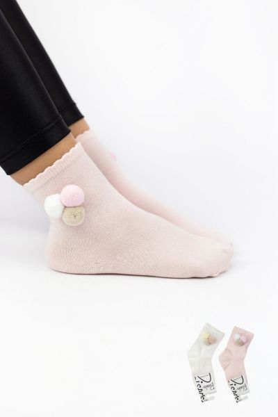Κοριτσίστικες παιδικές κάλτσες 2 ζευγάρια ροζ λευκό πον πον 
