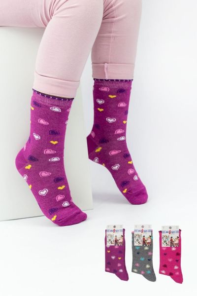 Κοριτσίστικες Παιδικές κάλτσες με πολύχρωμες καρδούλες 3 χρώματα
