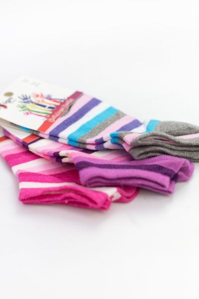 Κοριτσίστικες παιδικές κάλτσες 3 ζευγάρια μωβ ροζ γαλάζιο ριγέ 