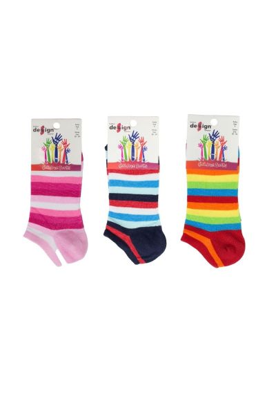 Κοριτσίστικες παιδικές κάλτσες 3 ζευγάρια κόκκινο ροζ μπλε ριγέ 