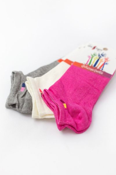 Κοριτσίστικες παιδικές κάλτσες 3 ζευγάρια γκρι ροζ εκρού