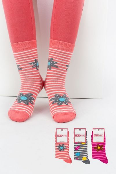 Παιδικές κάλτσες για κορίτσι Design FLOWERS 3 ζευγάρια