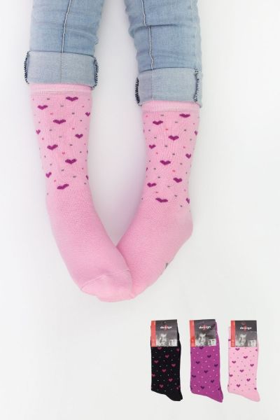 Κοριτσίστικες παιδικές κάλτσες με καρδιές μαύρο μωβ ροζ