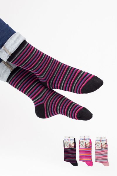 Κοριτσίστικες Παιδικές κάλτσες με πολύχρωμες ρίγες 3 ζευγάρια σκούρα