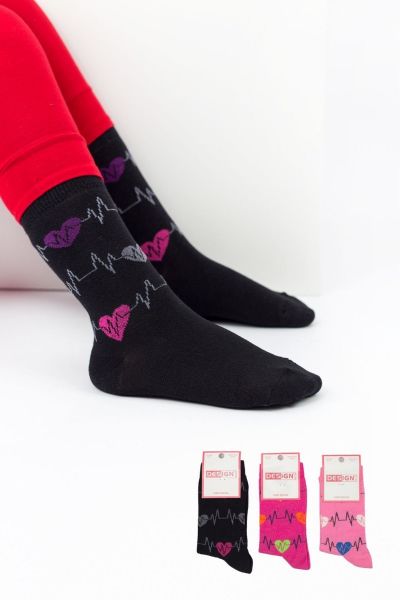 Κοριτσίστικες παιδικές κάλτσες με καρδιογράφημα μαύρο ροζ φούξια