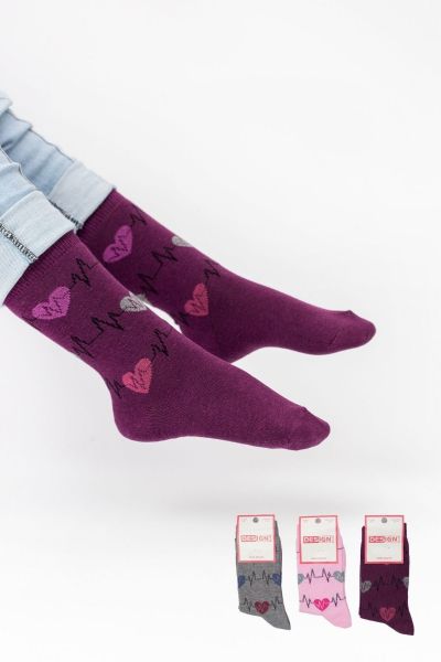 Κοριτσίστικες παιδικές κάλτσες 3 ζευγάρια καρδιογράφημα ροζ γκρι μωβ
