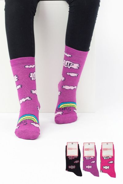 Κοριτσίστικες παιδικές κάλτσες με σύννεφα μαύρο μωβ ροζ
