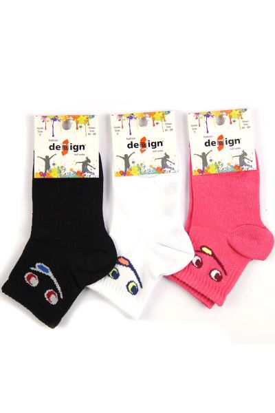 Κοριτσίστικες ημίκοντες αθλητικές κάλτσες σε τρία χρώματα με φατσούλες
