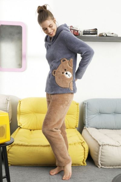 Γυναικεία πιτζάμα fleece siyah inci BEAR