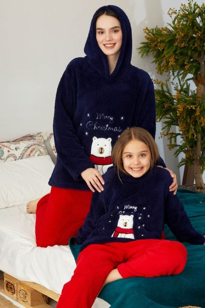Γυναικεία πιτζάμα fleece siyah inci MERRY CHRISTMAS